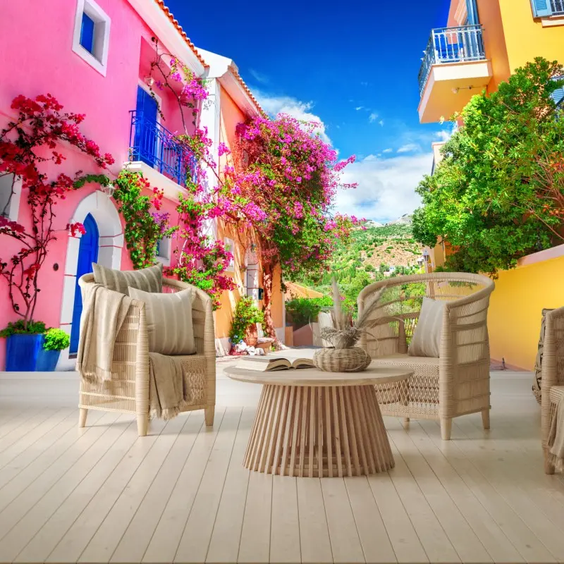 Fototapete bunte gasse auf Kefalonia