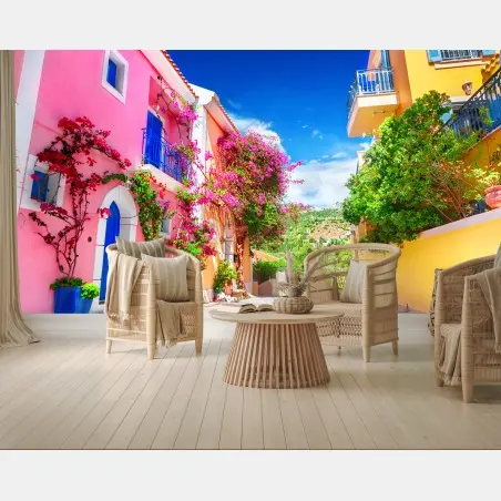 Fototapete bunte gasse auf Kefalonia – Pixers®