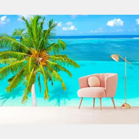 Fototapete tropischer türkisstrand mit palme – Pixers®