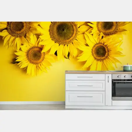 Fototapete leuchtender sonnenblumenstrauß auf gelbem hintergrund – Pixers®