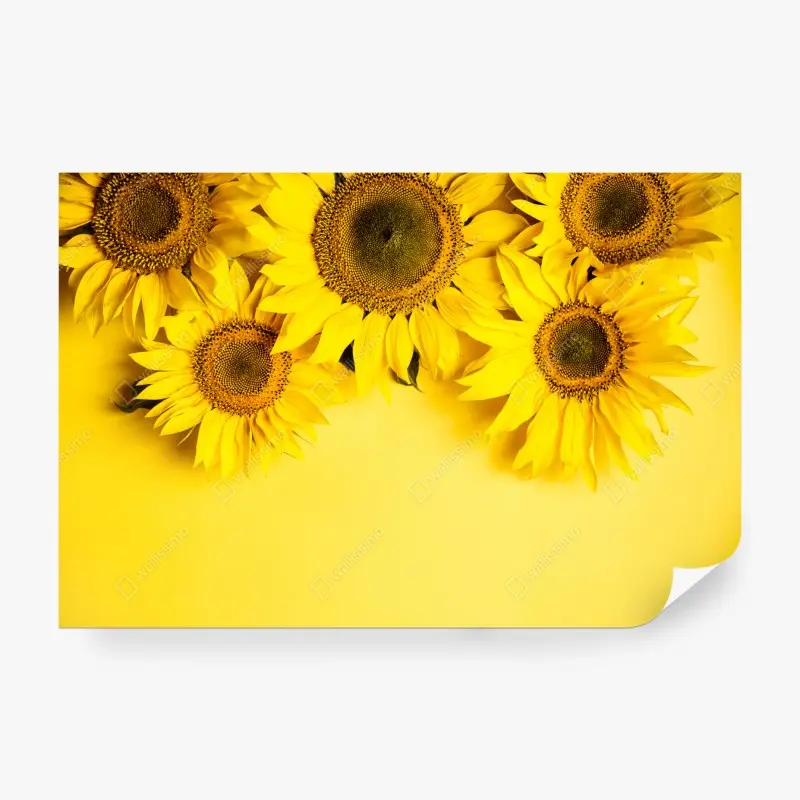 Fototapete leuchtender sonnenblumenstrauß auf gelbem hintergrund