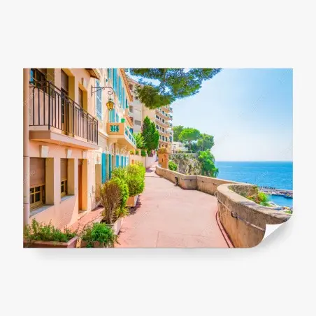 Fototapete mediterrane promenade mit pastellfarbenen häusern – Pixers®