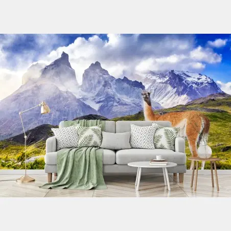 Fototapete Torres del Paine Patagonia landschaft mit guanako – Pixers®