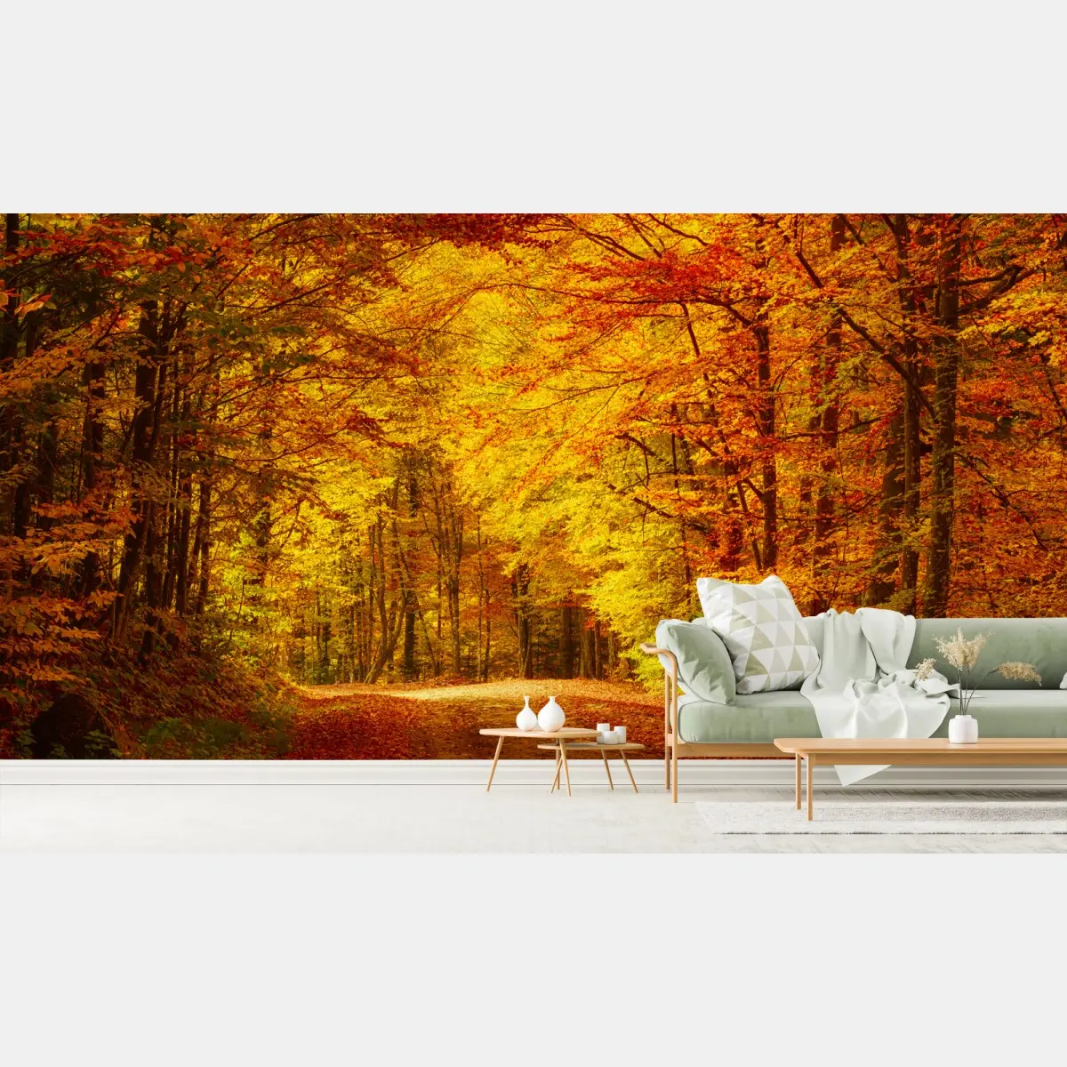 Fototapete goldener herbstwaldweg – Pixers®