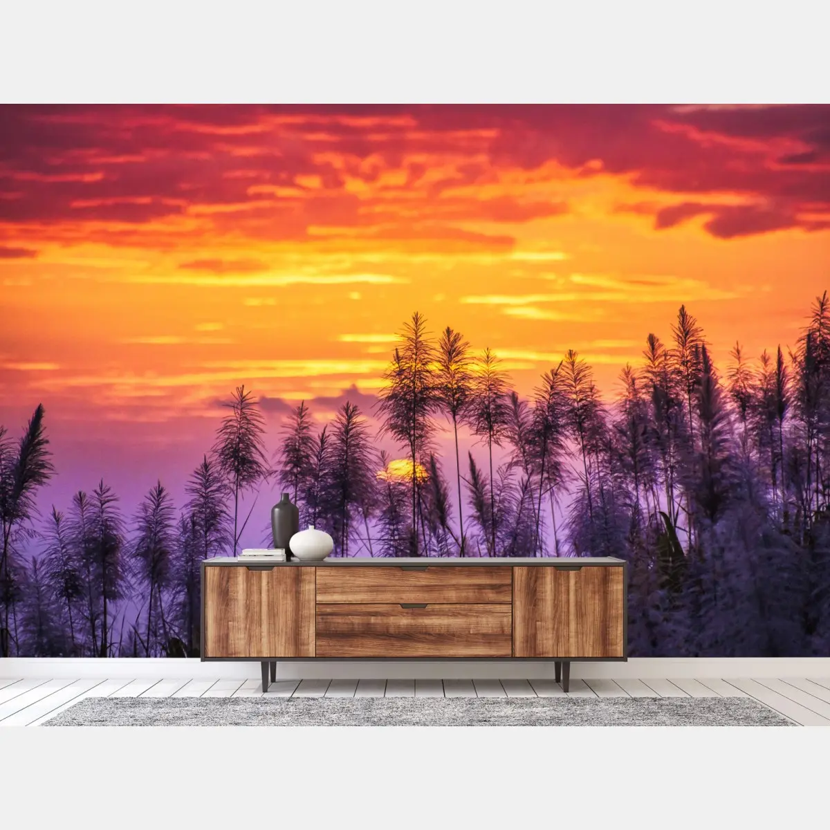 Fototapete goldener sonnenuntergang über wildgräsern – Pixers®