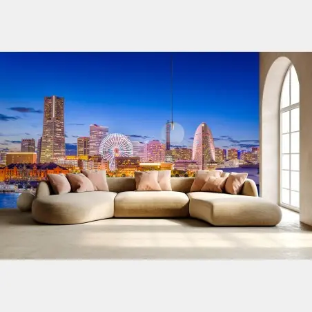 Fototapete Yokohama skyline bei dämmerung – Pixers®