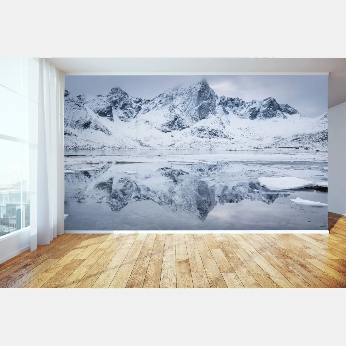 Fototapete verschneite bergspiegelung in Norwegen – Pixers®