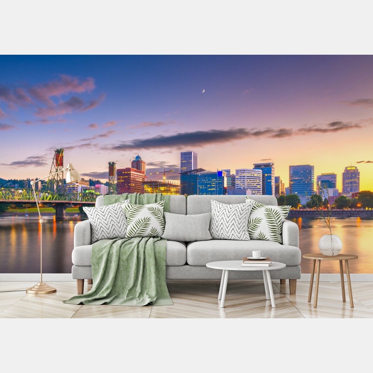 Fototapete Portland skyline in der dämmerung über dem Willamette – Pixers®