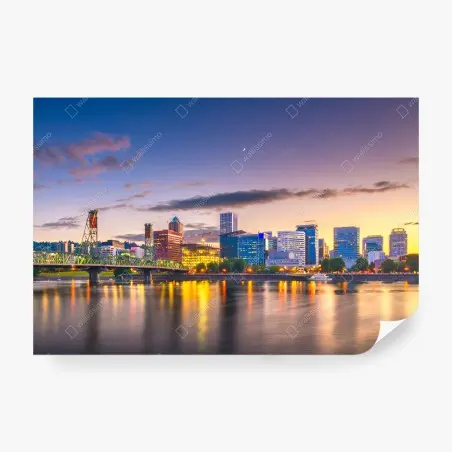 Fototapete Portland skyline in der dämmerung über dem Willamette – Pixers®