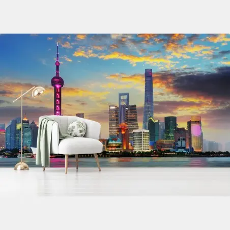 Fototapete Shanghai skyline bei sonnenuntergang – Pixers®