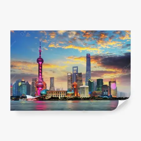 Fototapete Shanghai skyline bei sonnenuntergang – Pixers®