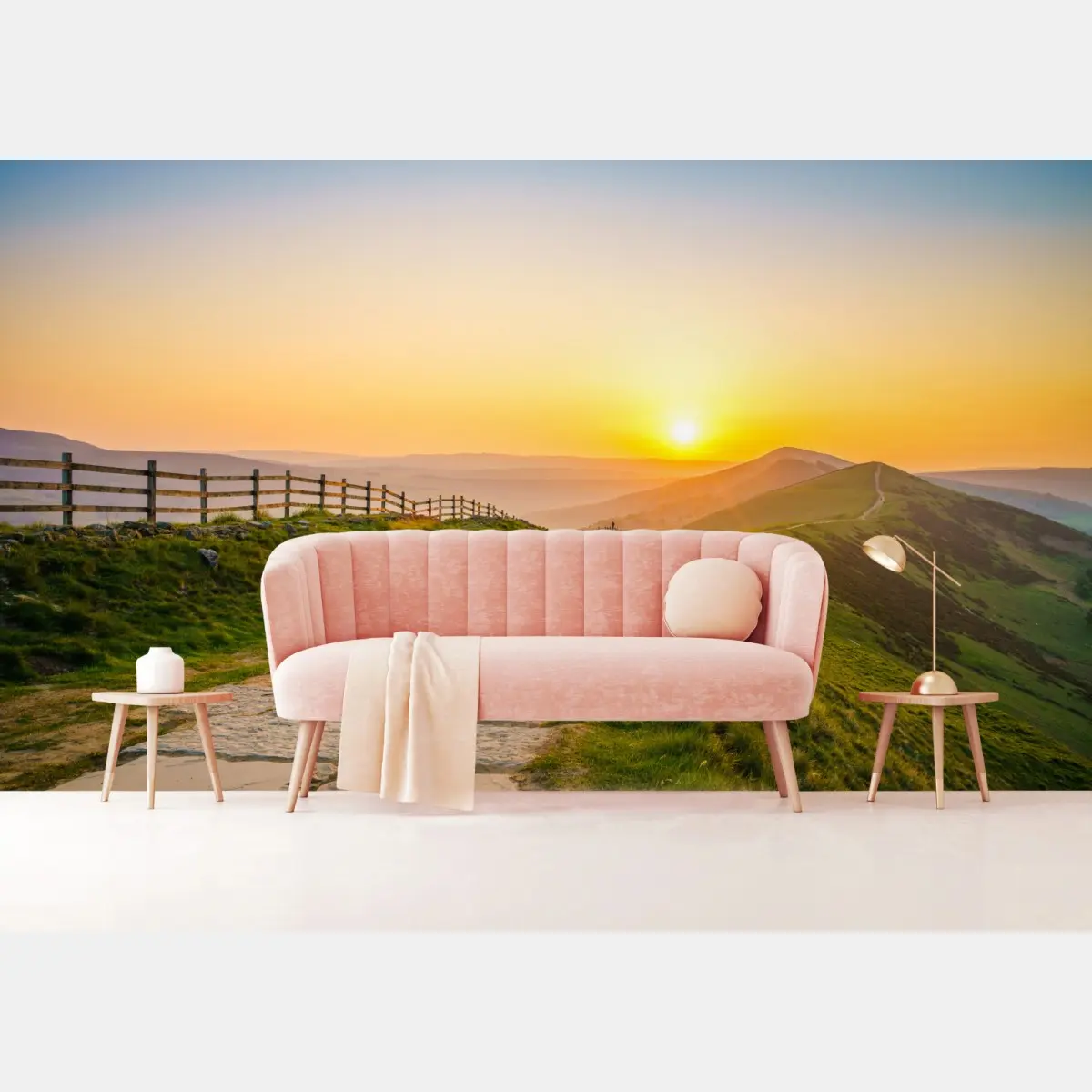 Fototapete sonnenbeschienener gebirgskamm bei sonnenaufgang – Pixers®