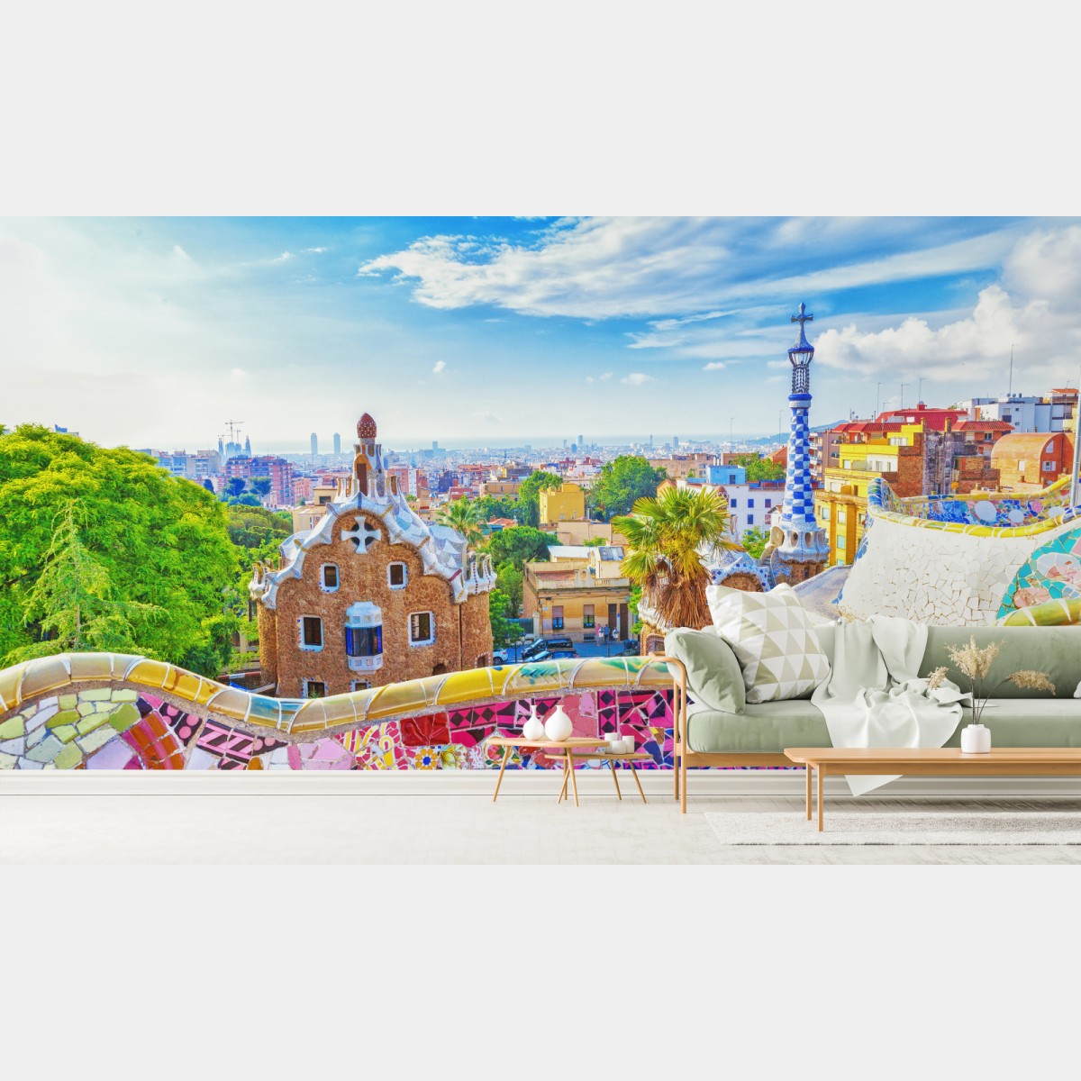 Fototapete lebendiges Barcelona Park Güell mosaik panorama – Pixers®