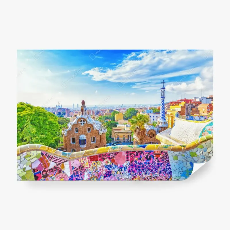 Fototapete lebendiges Barcelona Park Güell mosaik panorama