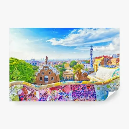 Fototapete lebendiges Barcelona Park Güell mosaik panorama – Pixers®