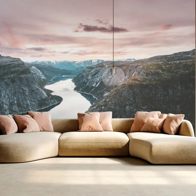 Fototapete ruhiger fjord bei sonnenuntergang