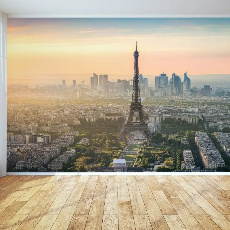 Fototapete Paris stadtbild bei sonnenuntergang mit dem Eiffelturm