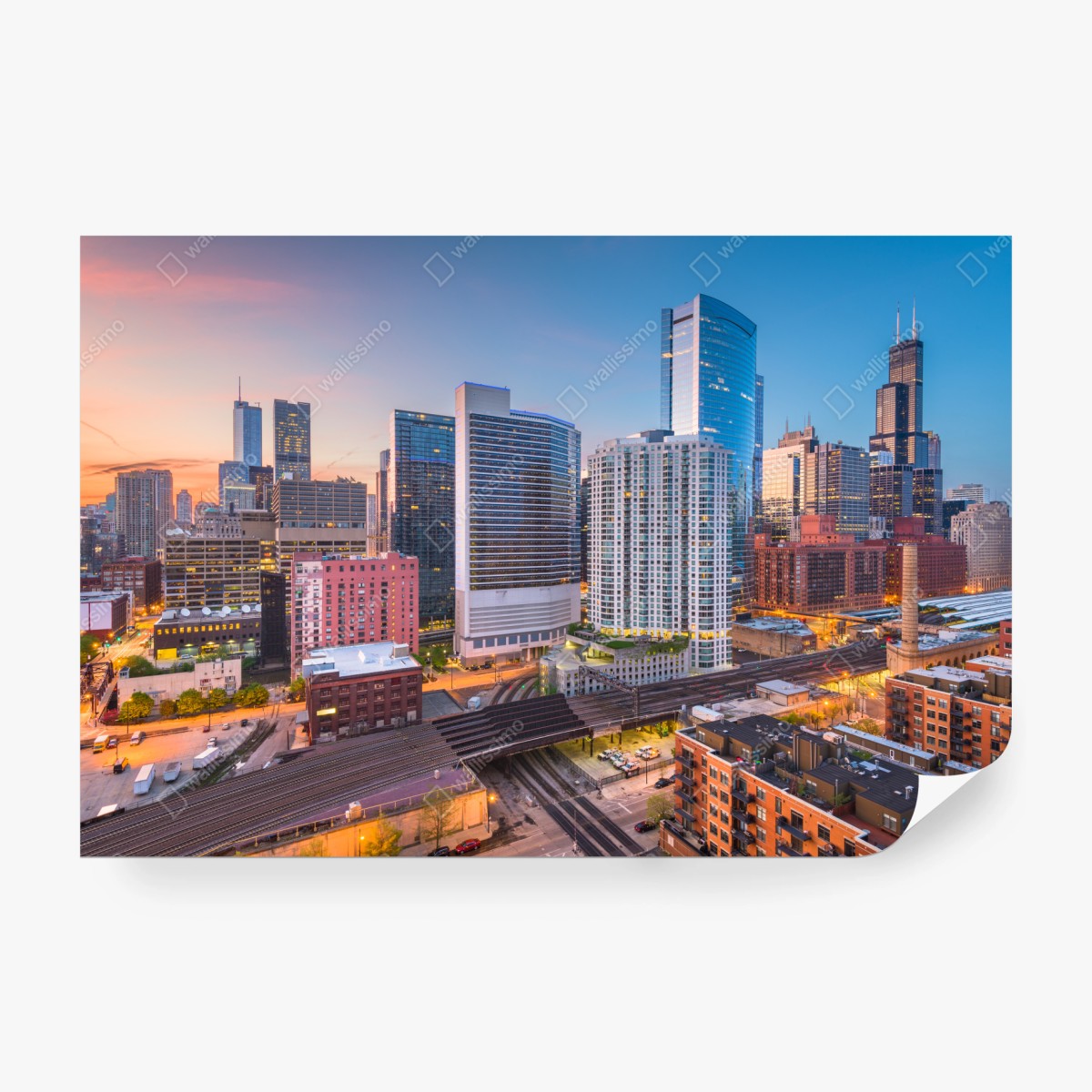 Fototapete Chicago skyline bei dämmerung – Pixers®