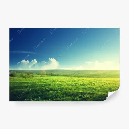 Fototapete sonnige frühlingswiese im abendlicht – Pixers®