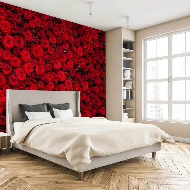 Fototapete endlose wand aus roten rosen