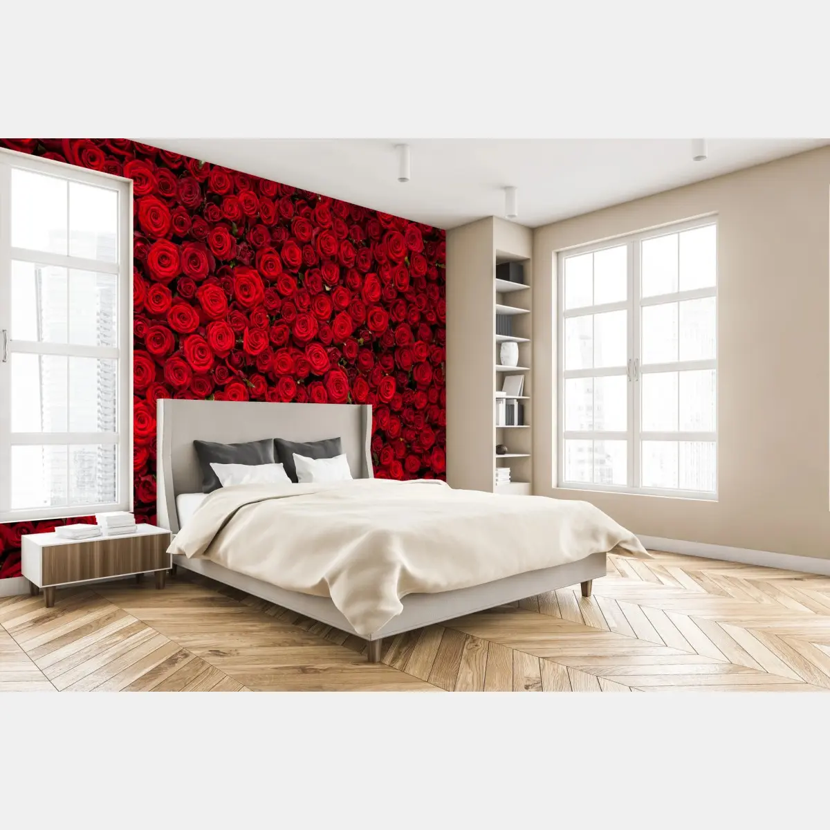 Fototapete endlose wand aus roten rosen – Pixers®