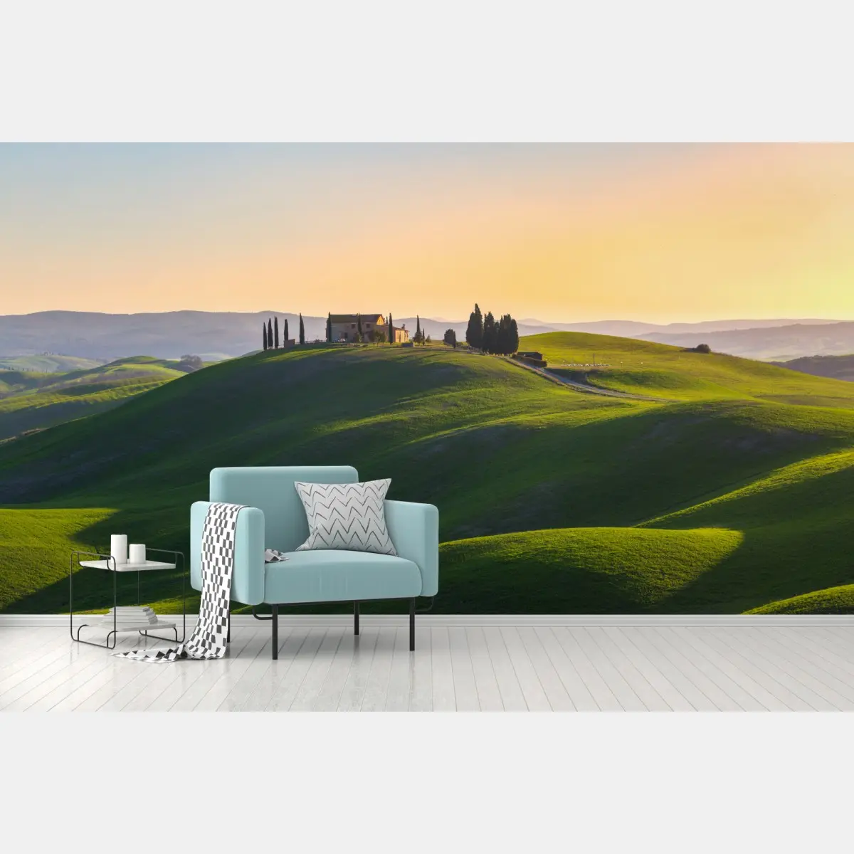 Fototapete bauernhaus auf grünen hügeln, Crete Senesi – Pixers®