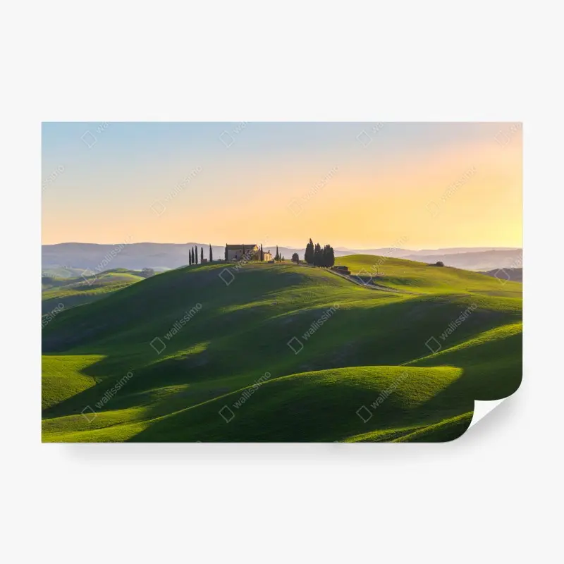 Fototapete bauernhaus auf grünen hügeln, Crete Senesi