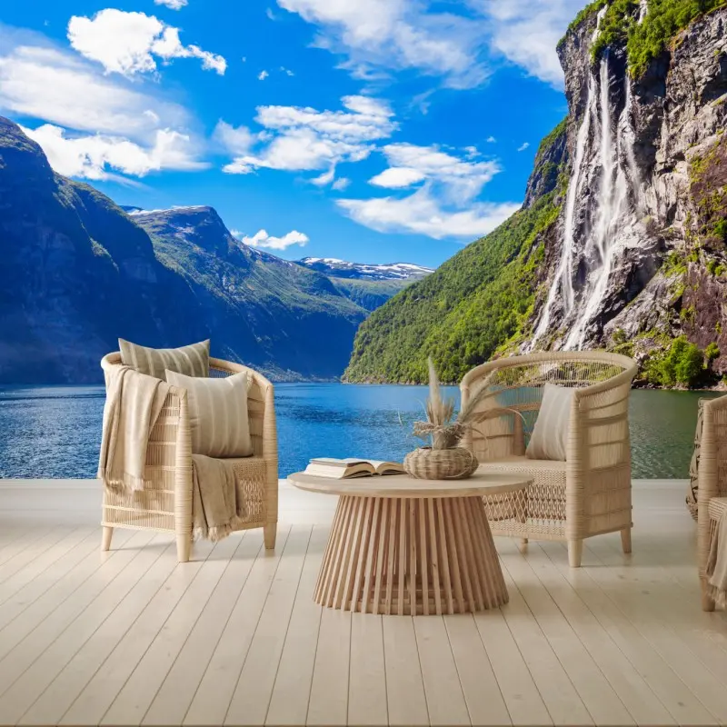 Fototapete seven sisters wasserfall am Geirangerfjord