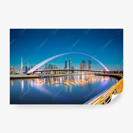 Fototapete Dubai skyline bei nacht mit beleuchteter brücke – Pixers®