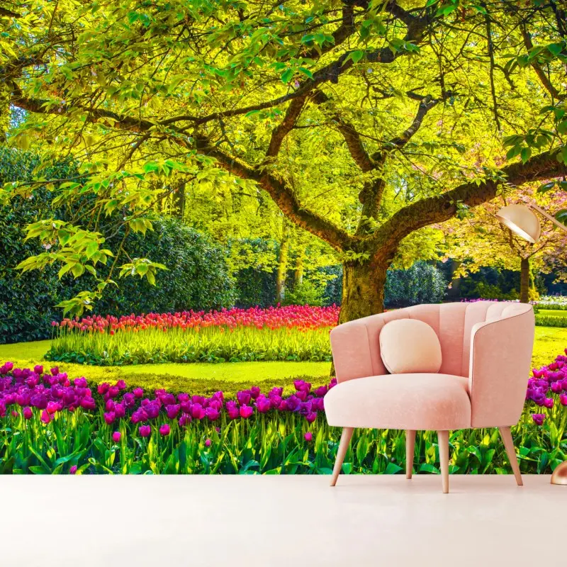 Fototapete bunter tulpengarten in Keukenhof