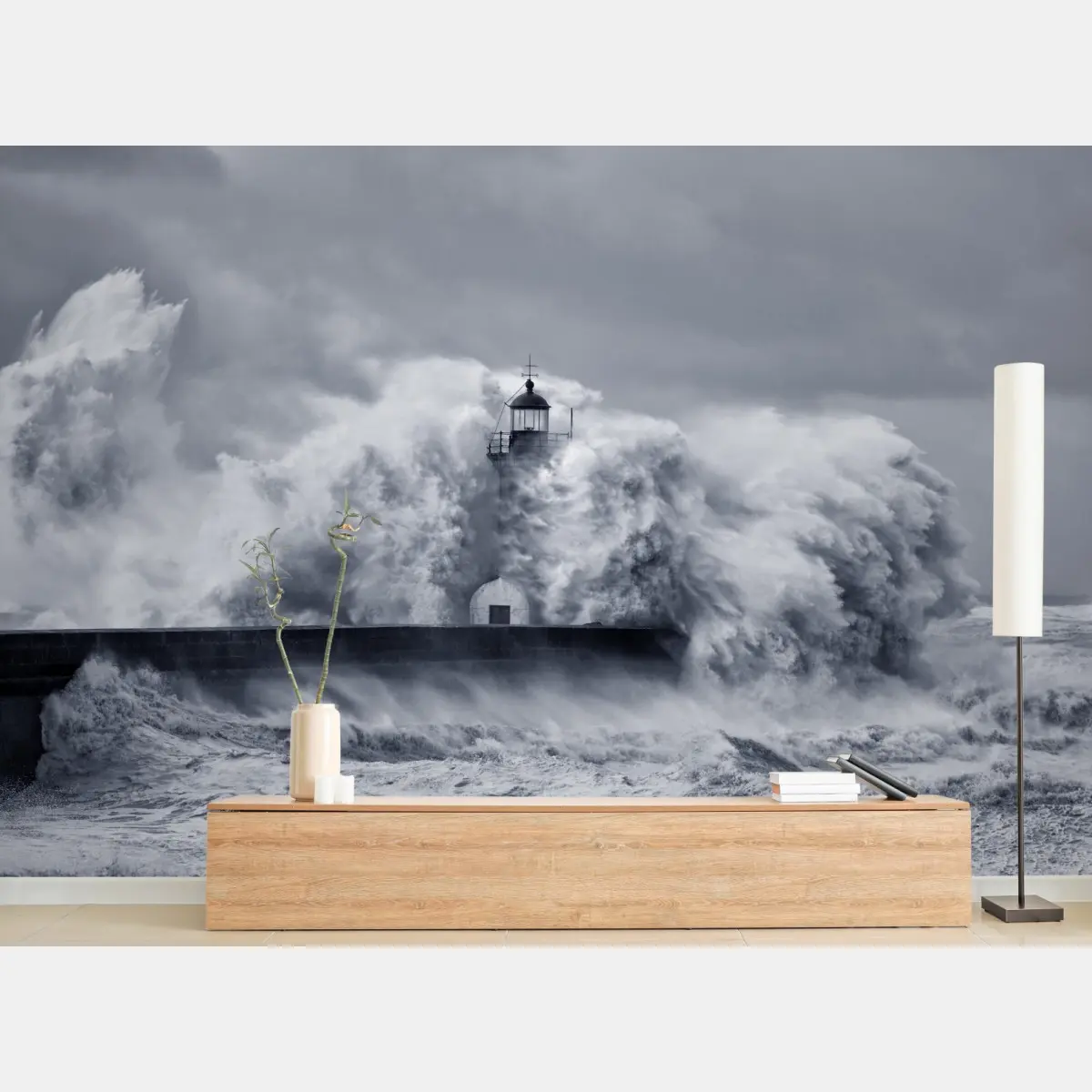 Fototapete leuchtturm von mächtigen wellen umgeben – Pixers®