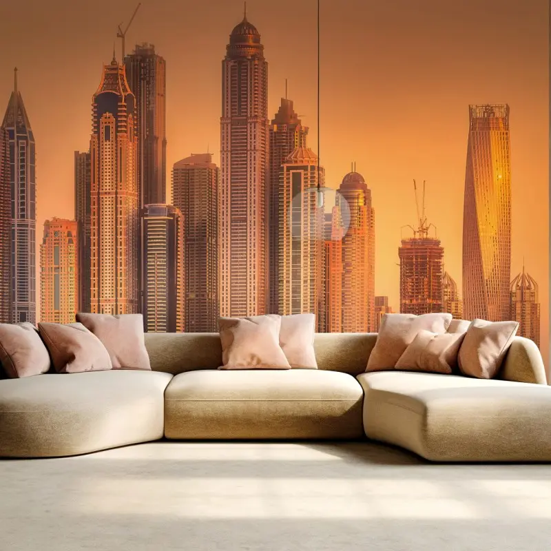 Fototapete Dubai skyline im goldenen licht