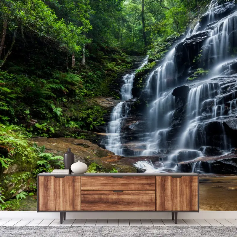 Fototapete ruhiger wasserfall im wald
