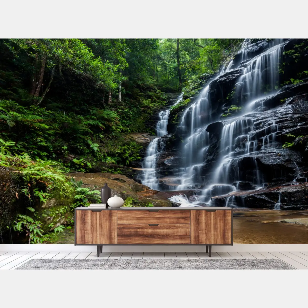 Fototapete ruhiger wasserfall im wald – Pixers®