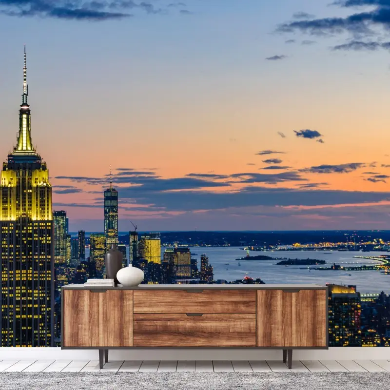 Fototapete New York skyline bei dämmerung