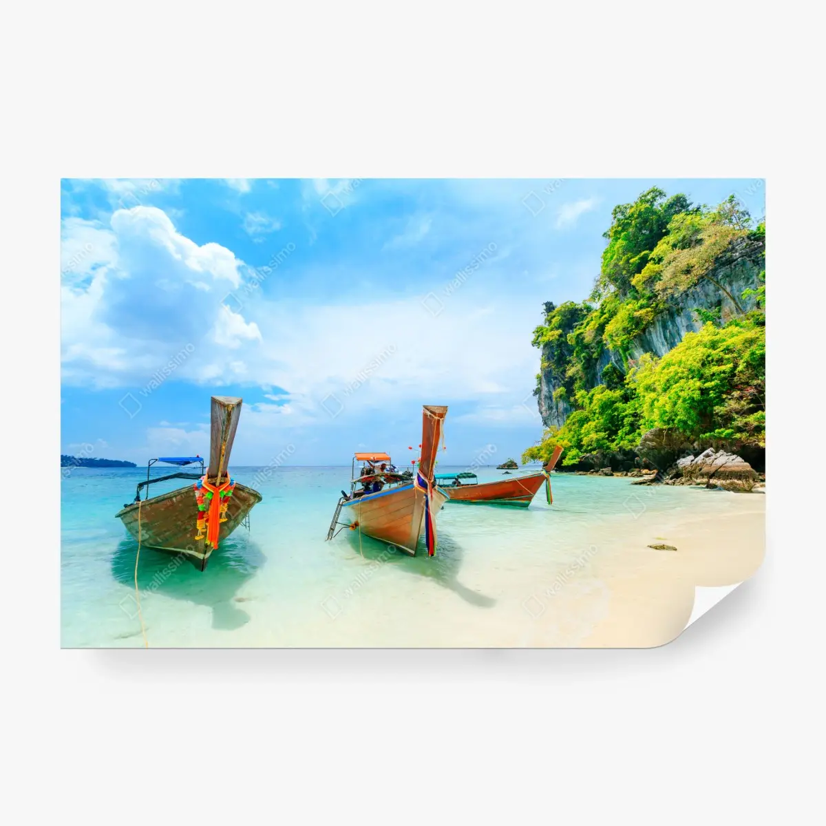 Fototapete longtail-boote am türkisfarbenen strand von Phuket – Pixers®
