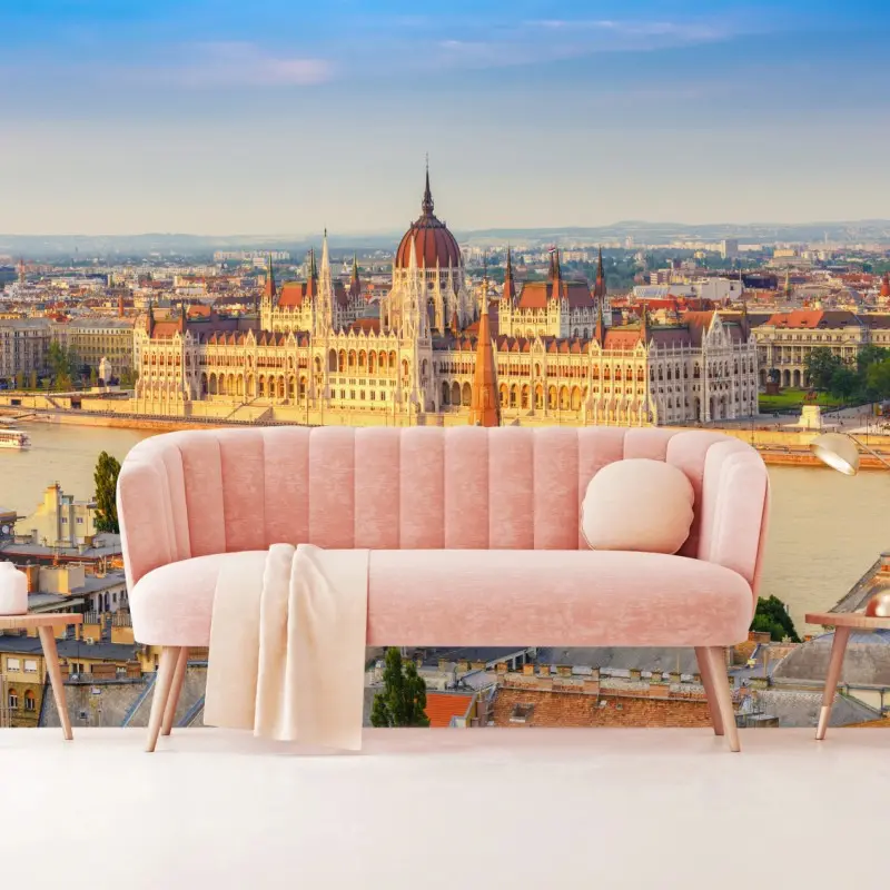 Fototapete Budapest skyline mit dem ungarischen Parlament am Donauufer