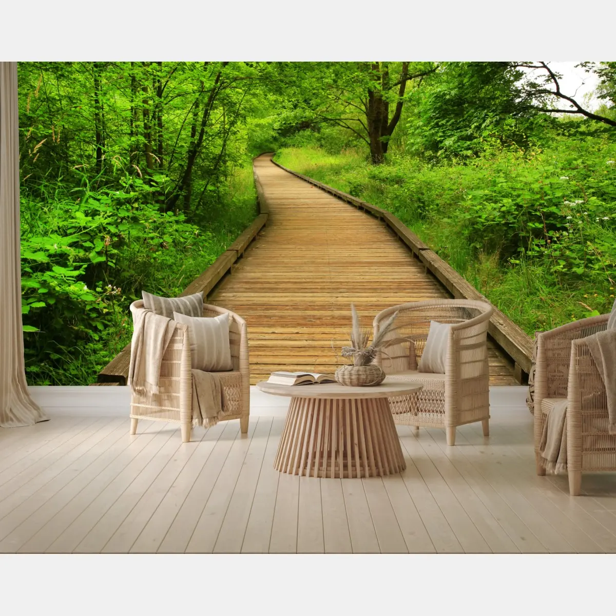 Fototapete ruhiger holzsteg im wald – Pixers®