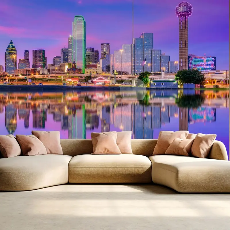 Fototapete Dallas skyline im violetten abendlicht