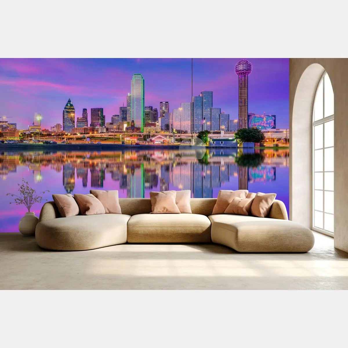 Fototapete Dallas skyline im violetten abendlicht – Pixers®