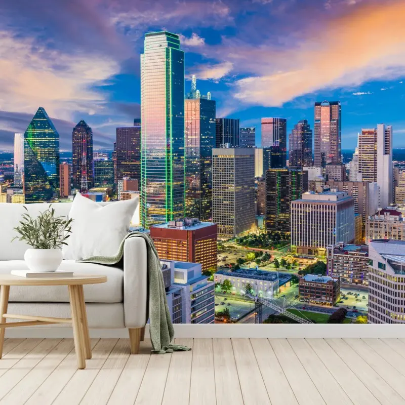 Fototapete Dallas skyline bei sonnenuntergang
