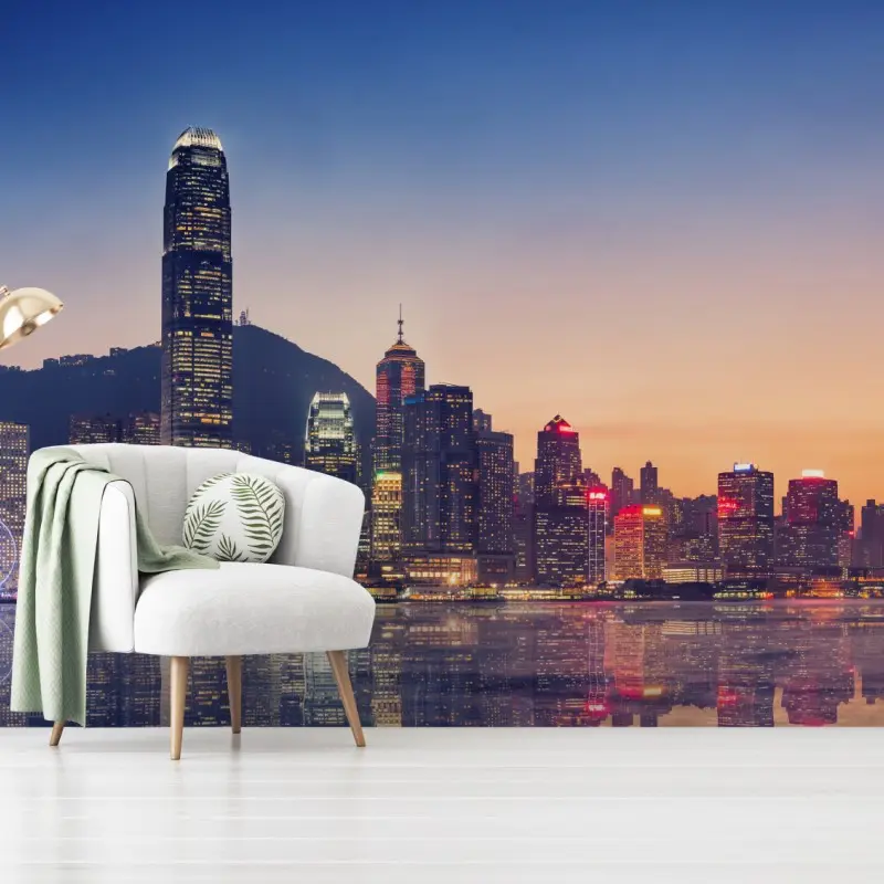 Fototapete Hongkong panorama bei dämmerung