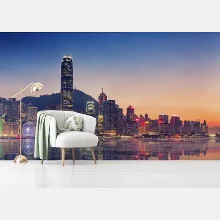 Fototapete Hongkong panorama bei dämmerung – Pixers®