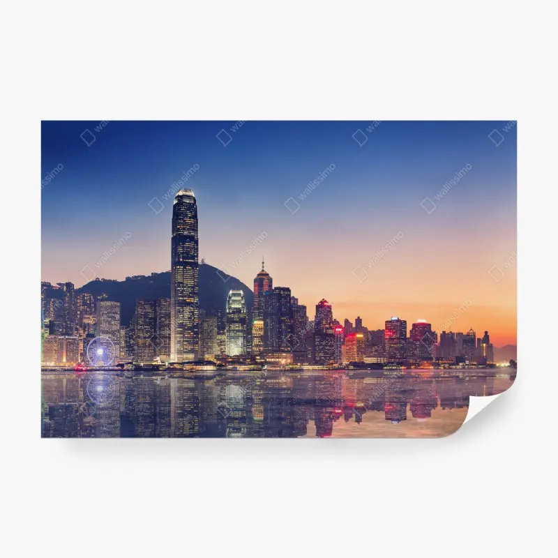 Fototapete Hongkong panorama bei dämmerung