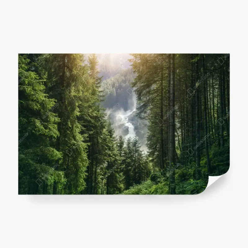 Fototapete Krimml wasserfall im üppigen alpinen wald