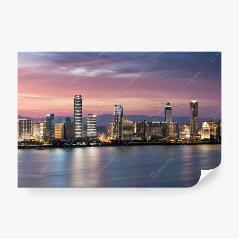 Fototapete ruhige stadtskyline bei dämmerung