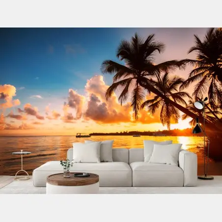 Fototapete tropischer sonnenuntergang mit palmensilhouetten, Dominikanische Republik – Pixers®