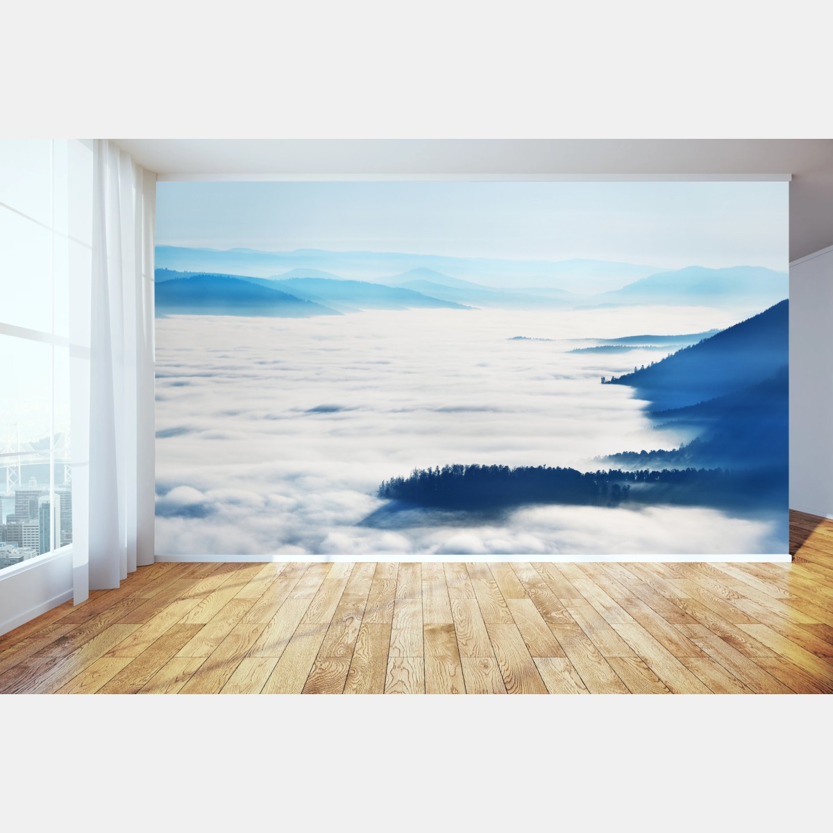 Fototapete neblige bergpanorama über dem tal – Pixers®