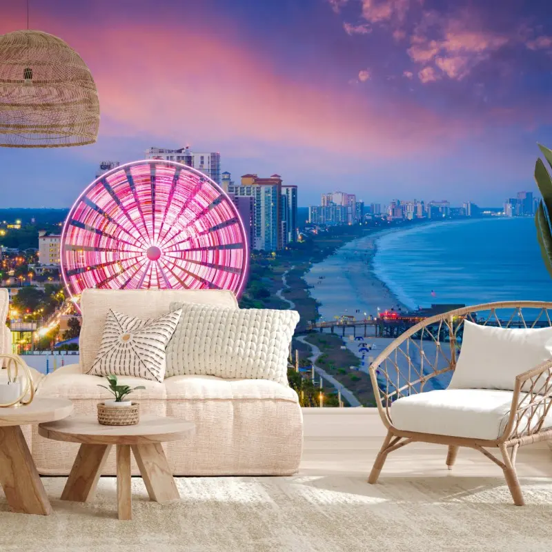 Fototapete Myrtle Beach sonnenuntergang skyline mit riesenrad