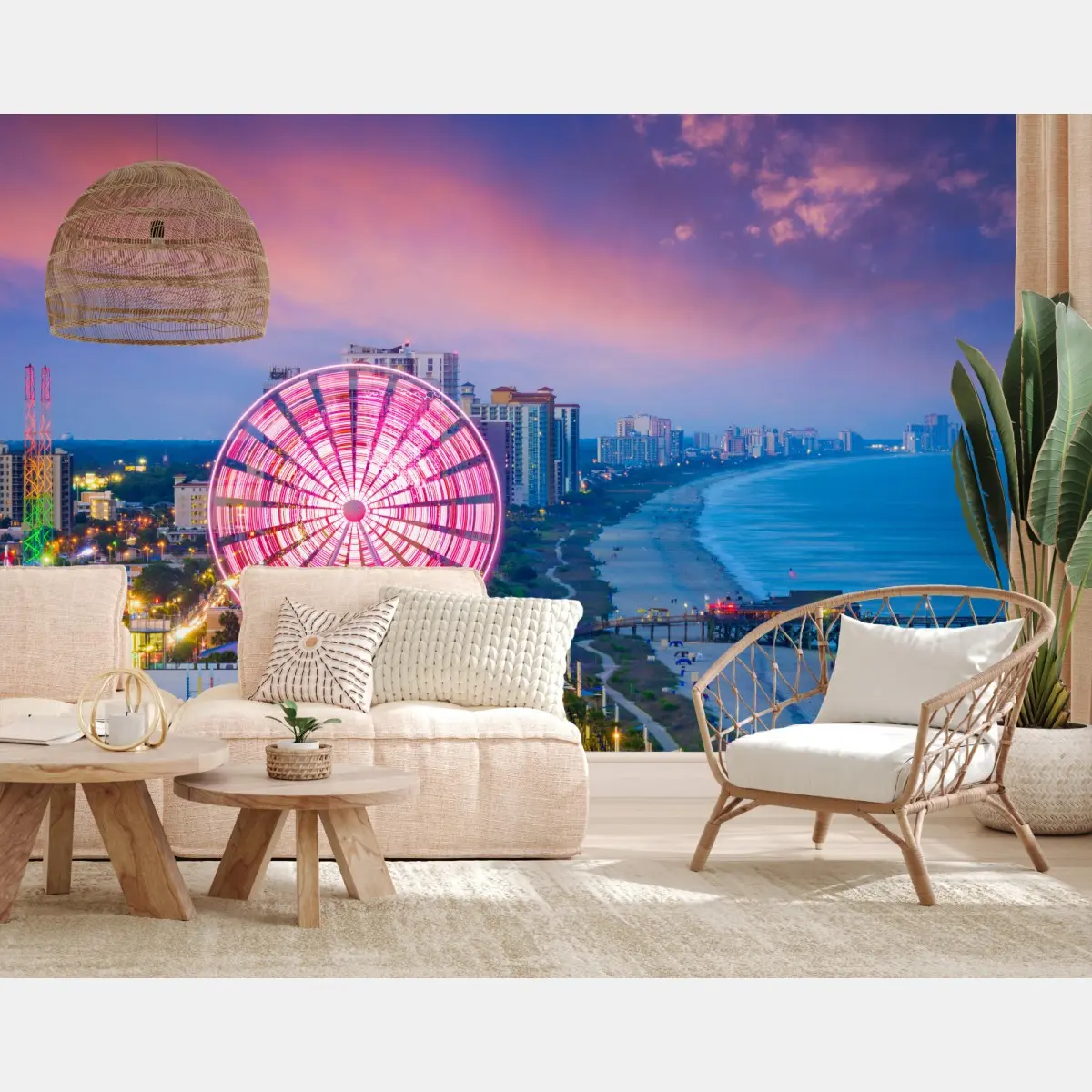 Fototapete Myrtle Beach sonnenuntergang skyline mit riesenrad – Pixers®
